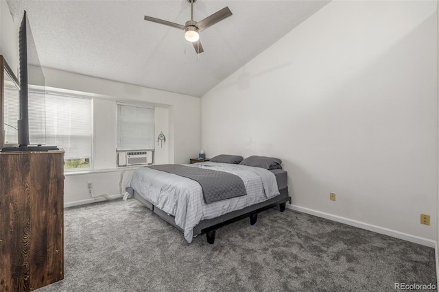 4512 Bramble Ln, Colorado Springs, CO 80925 - bedroom featuring carpet flooring, vaulted ceiling, cooling unit, and a ceiling fan