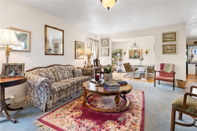 living room featuring carpet