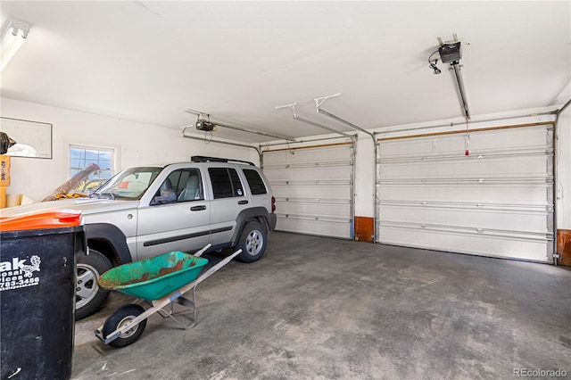 garage with a garage door opener