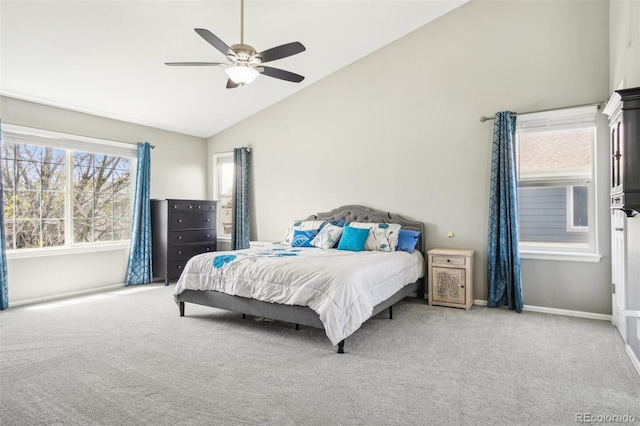 6565 W 99th Ave, Broomfield, CO 80021 - bedroom with baseboards, carpet flooring, ceiling fan, and high vaulted ceiling
