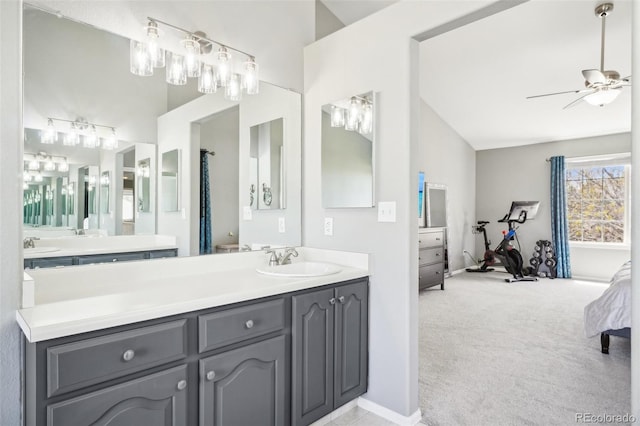 6565 W 99th Ave, Broomfield, CO 80021 - full bathroom featuring baseboards, a ceiling fan, ensuite bath, and vanity