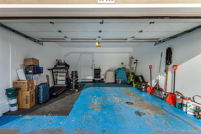 garage with a garage door opener