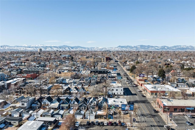 bird's eye view with a mountain view