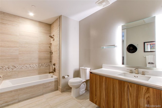 4200 W 17th Ave Unit 411, Denver, CO 80204 - bathroom with tile patterned floors, vanity, and tiled shower / bath