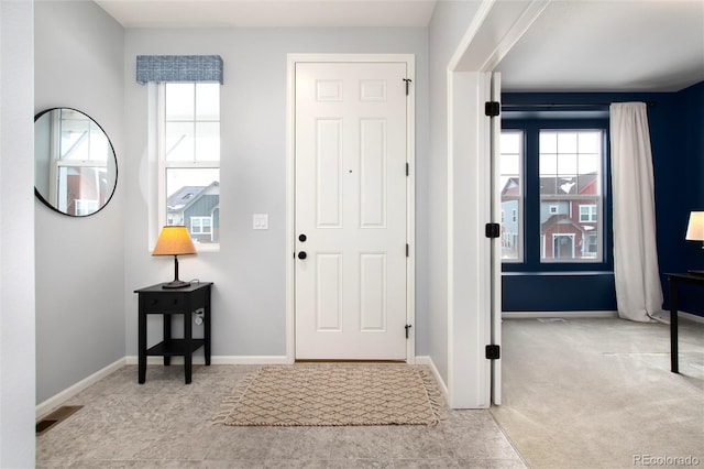 carpeted entryway with a wealth of natural light