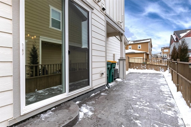 view of snow covered exterior