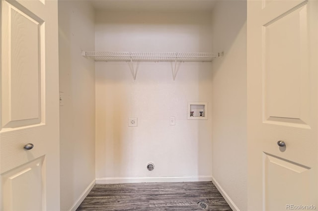 laundry room with electric dryer hookup, dark hardwood / wood-style floors, and washer hookup