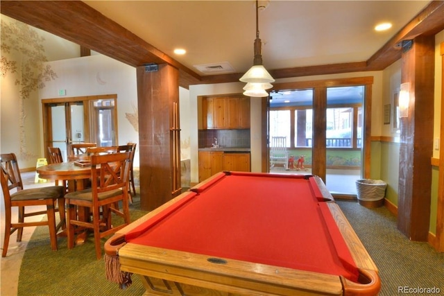 53 Hunki Dori Ct Unit 8905, Dillon, CO 80435 - rec room with french doors, pool table, carpet floors, and recessed lighting