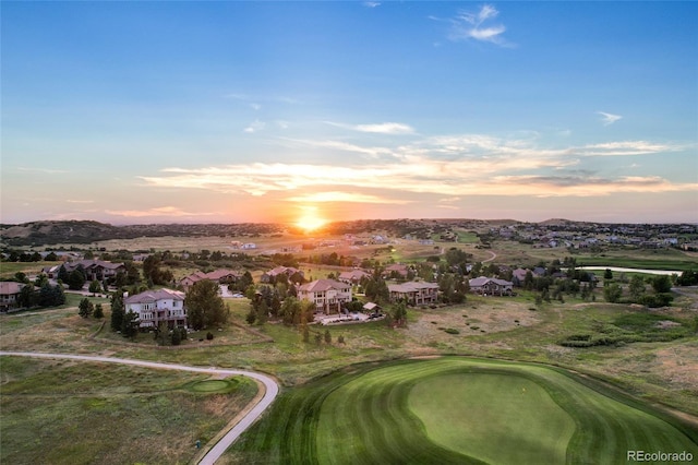 view of aerial view at dusk