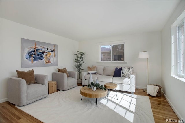 living room featuring wood finished floors and baseboards