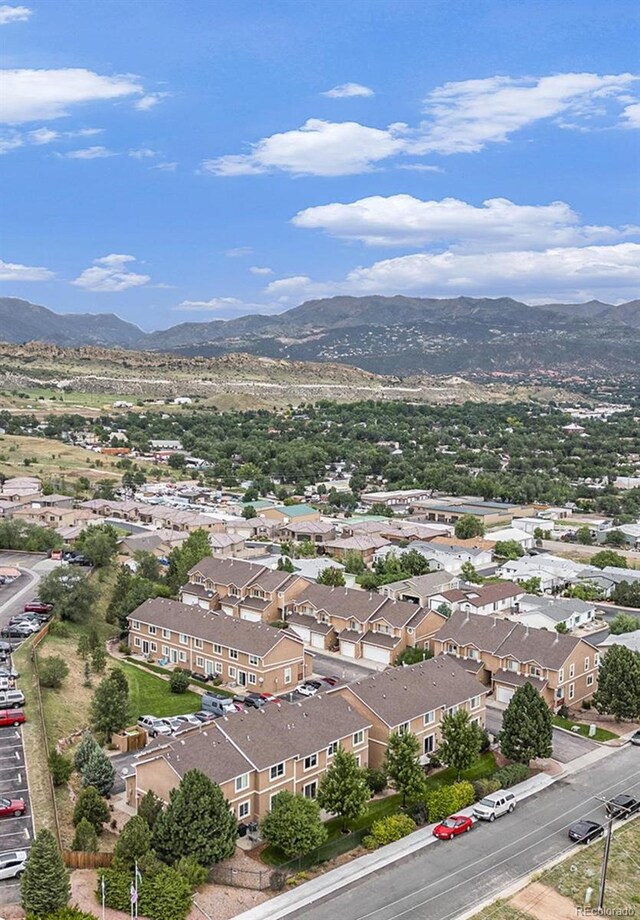 drone / aerial view featuring a mountain view