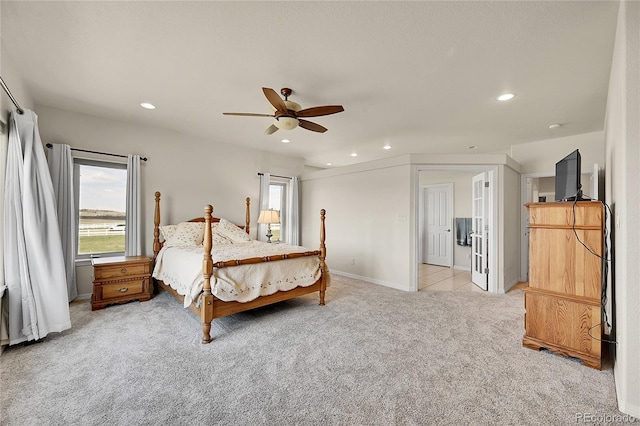 19045 Shiloh Ranch Dr, Colorado Springs, CO 80908 - bedroom with recessed lighting, carpet, multiple windows, baseboards, and a ceiling fan