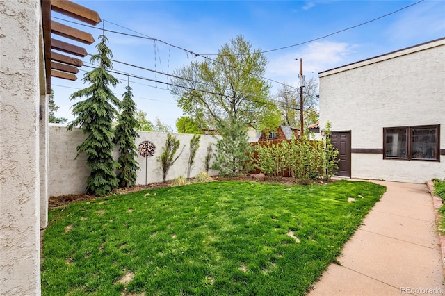 view of yard with a fenced backyard