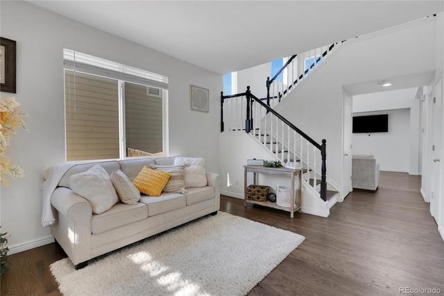 living room featuring dark hardwood / wood-style flooring