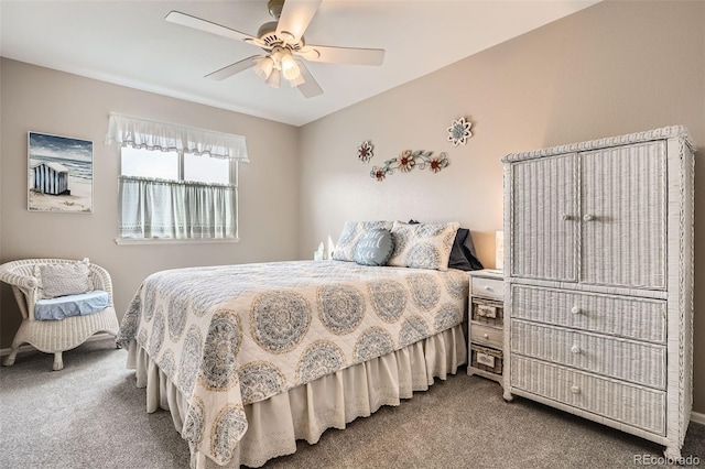 bedroom featuring carpet floors and ceiling fan