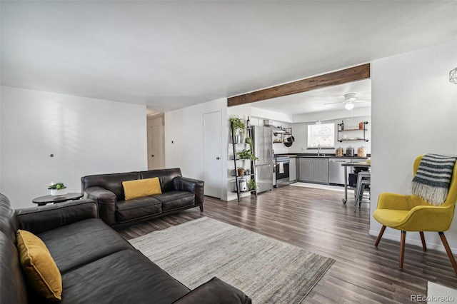 living room featuring dark hardwood / wood-style flooring and sink