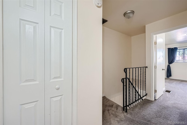 hallway with carpet flooring