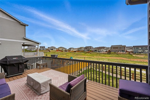 11744 Magnolia Dr, Thornton, CO 80233 - deck featuring a residential view, area for grilling, and a yard