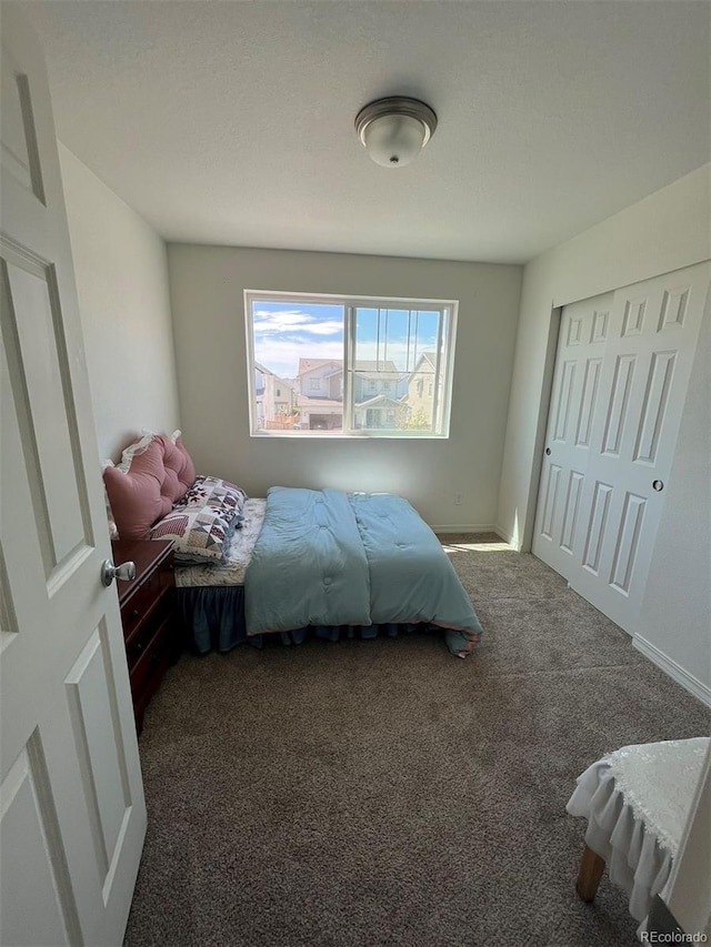 carpeted bedroom with a closet