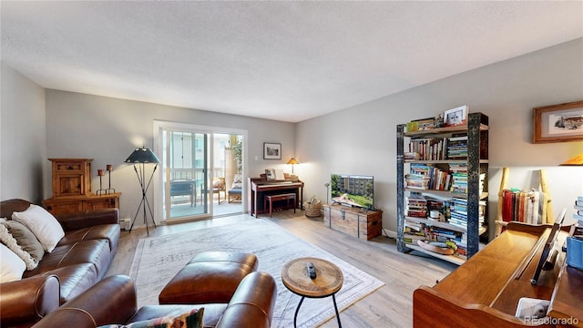 13626 E Bates Ave Unit 302, Aurora, CO 80014 - living room featuring light wood-style floors, a textured ceiling, and a baseboard radiator