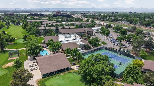 13626 E Bates Ave Unit 302, Aurora, CO 80014 - drone / aerial view of a golf club and a mountain backdrop