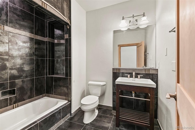 10508 Christopher Dr, Conifer, CO 80433 - full bathroom featuring tile patterned floors, tiled shower / bath, and vanity