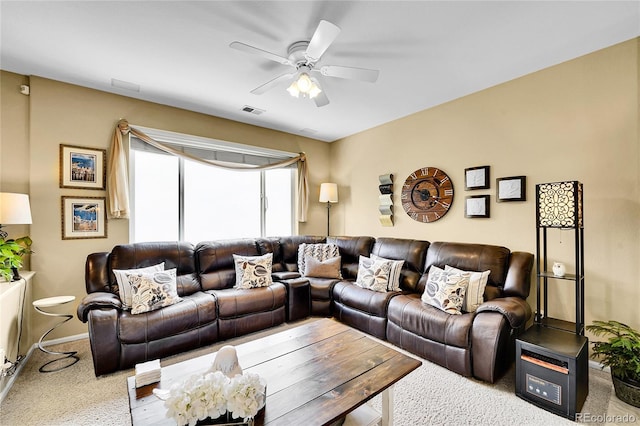 19447 E Bellisario Creek Dr, Parker, CO 80134 - carpeted living area featuring a ceiling fan and baseboards