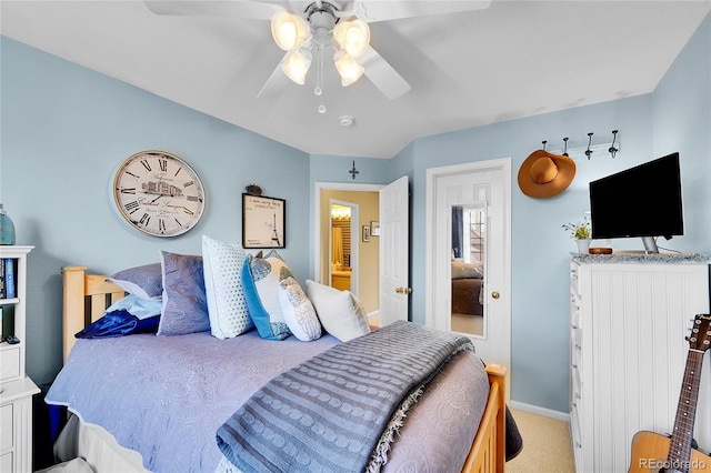 19447 E Bellisario Creek Dr, Parker, CO 80134 - bedroom with carpet, baseboards, and a ceiling fan