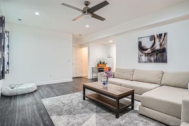 10095 E 59th Ave, Denver, CO 80238 - living area with wood finished floors, recessed lighting, and a ceiling fan