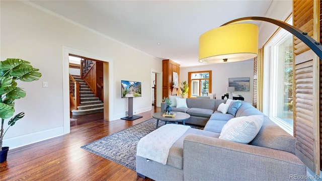 living room with dark wood-type flooring