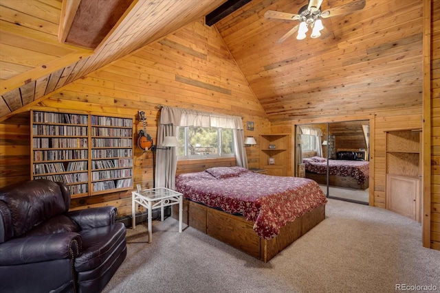 5030 Cedar Way, Elizabeth, CO 80107 - carpeted bedroom with wooden walls and wood ceiling