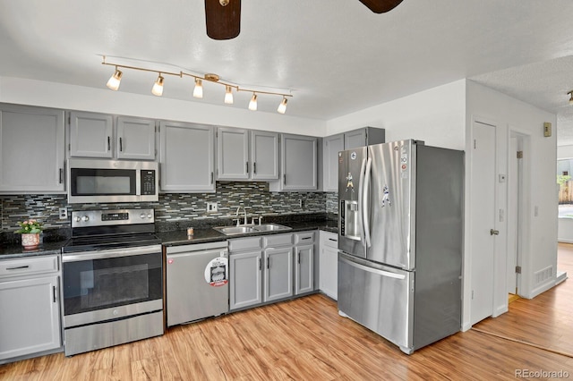 kitchen featuring gray cabinetry, appliances with stainless steel finishes, and a sink