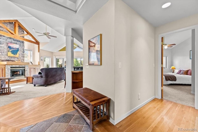 378 Fox Acres Dr W, Red Feather Lakes, CO 80545 - hallway with vaulted ceiling and wood finished floors