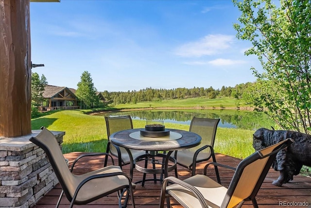 378 Fox Acres Dr W, Red Feather Lakes, CO 80545 - deck with a water view and a lawn