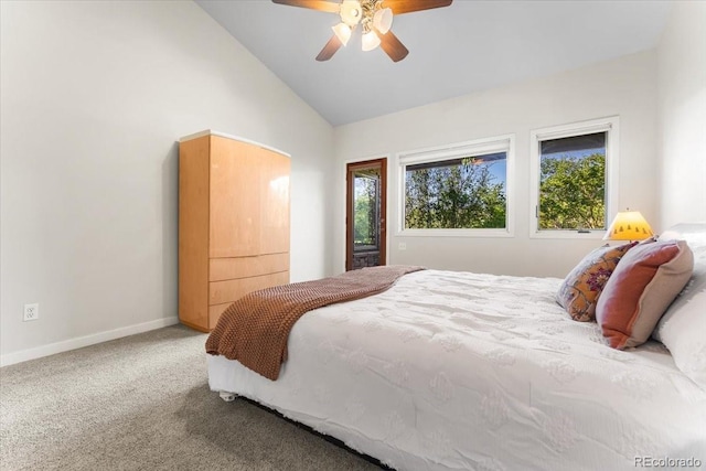 378 Fox Acres Dr W, Red Feather Lakes, CO 80545 - bedroom with carpet flooring, a ceiling fan, and high vaulted ceiling
