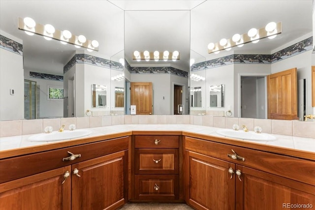 378 Fox Acres Dr W, Red Feather Lakes, CO 80545 - bathroom with double vanity and a shower with door