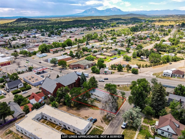 drone / aerial view with a mountain view