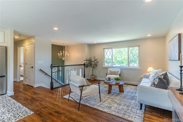 9410 Perry St, Westminster, CO 80031 - living area featuring a chandelier, wood finished floors, and recessed lighting