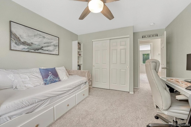 9110 Gale Blvd Unit 3, Thornton, CO 80260 - bedroom featuring an office area, a closet, light colored carpet, and ceiling fan
