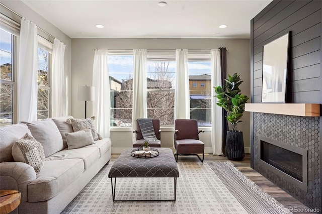 living room featuring light wood-type flooring