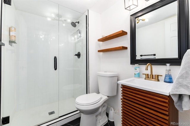 4800 S Tabor St, Morrison, CO 80465 - bathroom with a stall shower, vanity, tile patterned floors, and baseboard heating