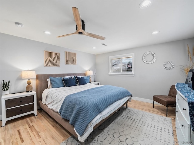 6111 W Fremont Dr, Littleton, CO 80128 - bedroom with recessed lighting, light wood-type flooring, and ceiling fan
