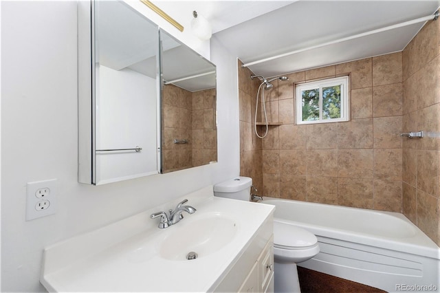 9185 Jill Dr, Conifer, CO 80433 - bathroom with toilet, vanity, and shower / washtub combination