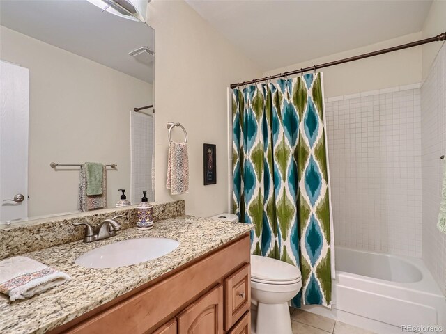 3265 W 11th Avenue Ct, Broomfield, CO 80020 - full bath with toilet, tile patterned flooring, vanity, and shower / bath combination with curtain