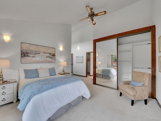 12658 W 1st Pl Unit 78, Denver, CO 80228 - carpeted bedroom featuring lofted ceiling, a closet, and a ceiling fan
