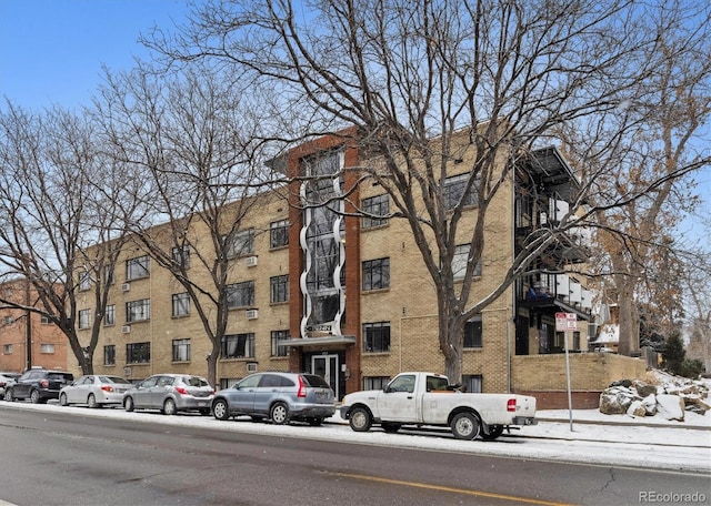 view of snow covered building