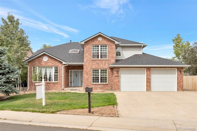 801 S 15th Ave, Brighton, CO 80601 - traditional-style house featuring an attached garage, driveway, roof with shingles, and brick siding
