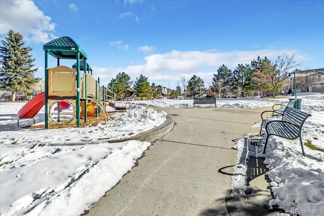 view of snow covered playground