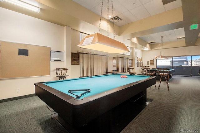 rec room featuring carpet flooring and pool table