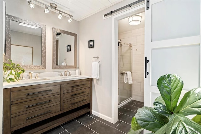 6305 W 6th Ave Unit C12, Lakewood, CO 80214 - bathroom with tile patterned flooring, double vanity, and a shower stall